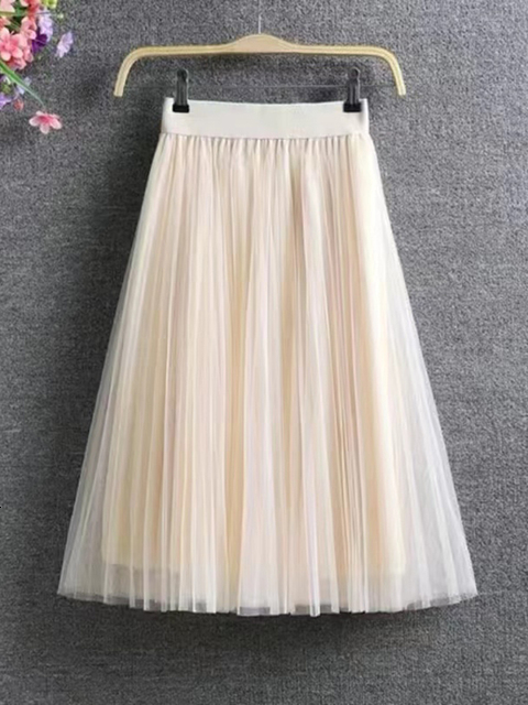 Skirts JMPRS Vintage Tulle Summer Women Elastic High Waist Mesh Pleated Elegant Korean A Line Office Ladies 230417