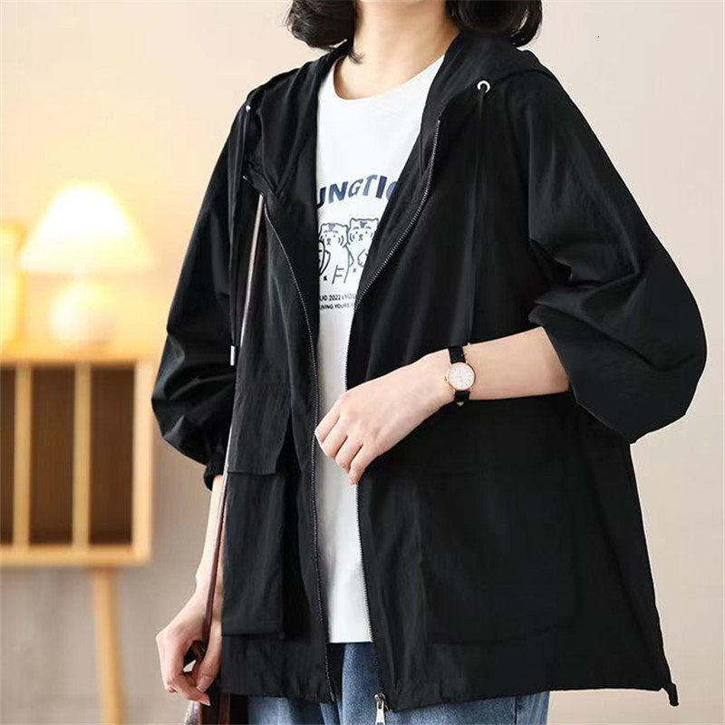 Women's Jackets Women Sun Protection Clothing Summer Thin Hooded Jackets Korean Loose Sunscreen Coat UV-Proof Outerwear Female G2567 230417