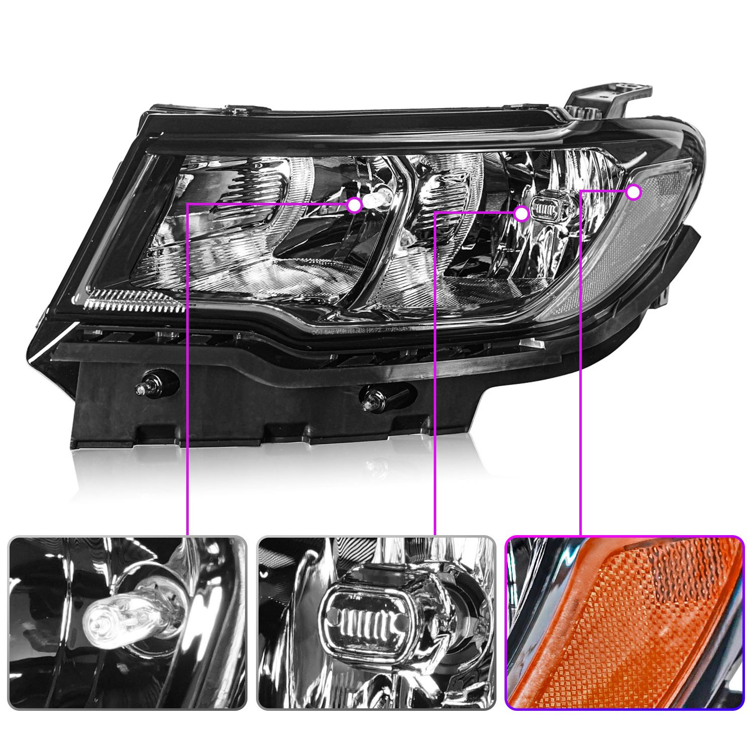 Origin Headlights For Cars for Jeep Compass 20 17-2021 Front Lamp High Low Beam Highlight Turn Signal Running Headlight