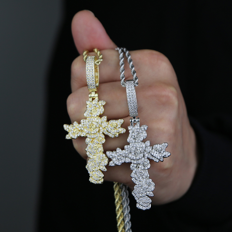 Iced Out Cross wer Necklace Pendant - Gold Plated Cubic Zirconia Bg Hip Hop Jewelry for Men & Women dh5727163