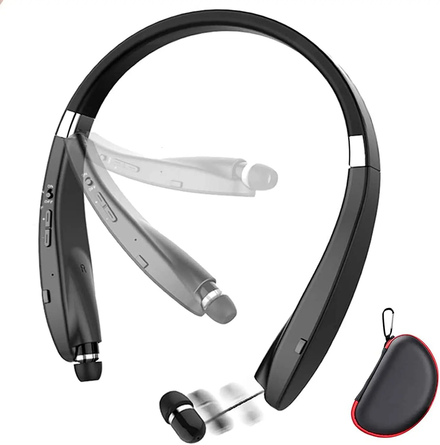 Cell Phone Earphones Neckband Bluetooth Headset Wireless Retractable Headphones Foldable Earbuds Noise Cancelling Hifi Stereo Sound With Carry Case 23