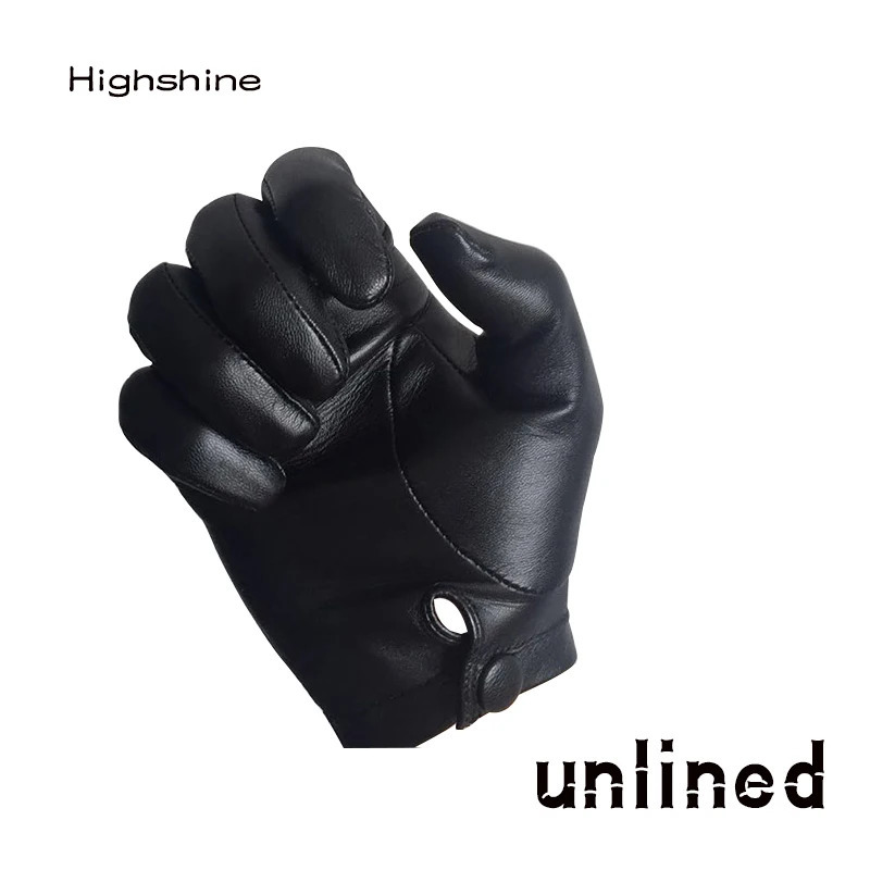 Five Fingers Gloves Men's Unlined Leather Gloves Wrist Button One Whole Piece of Sheep Leather Touch Screen Winter Warm Driving Gloves Black Brow