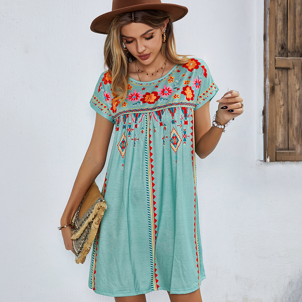 2023 summer holiday short womens dress loose casual aline onepieces skirts for girls green black color floral printted crewneck short sleeve europe and americans
2023 summer holiday short womens dress loose casual aline onepieces skirts for girls green black color floral printted crewneck short sleeve europe and americans