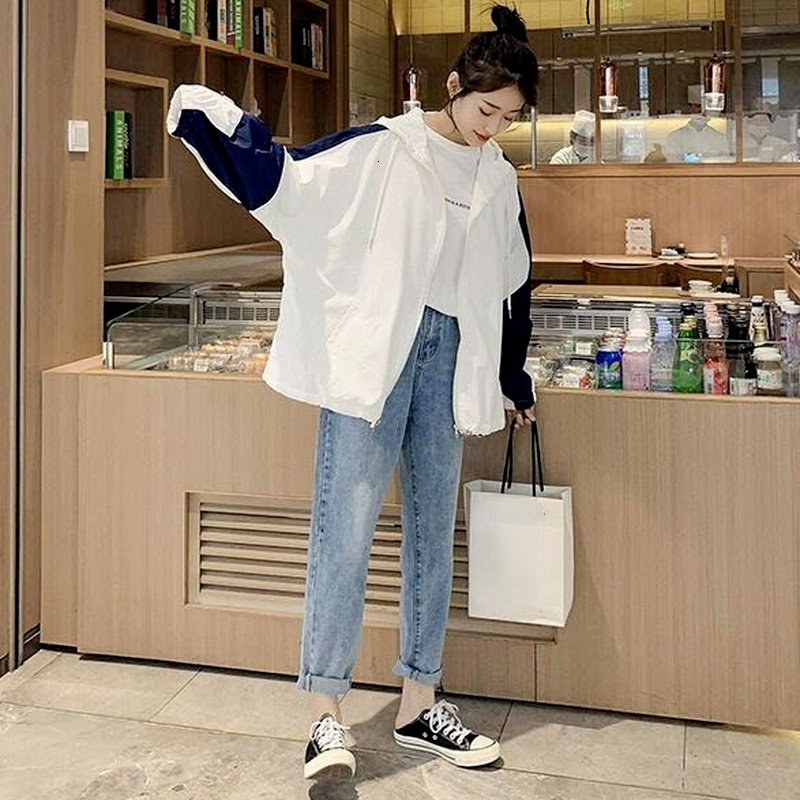 Women's Jackets Basic Jackets Women Fashion All-match Aesthetic Outwear Kawaii Tunic Patchwork Loose Zipper Hooded Clothing Sun-proof Harajuku 23