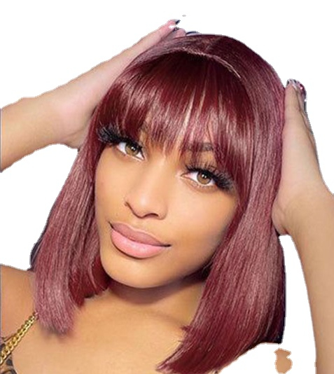 99j Red Short Straight Bob with Bangs Human Hair Wig Colored Brazilian Remy Hair Full Machine Made Bob 8-12inch for Women, Burgundy
99j Red Short Straight Bob with Bangs Human Hair Wig Colored Brazilian Remy Hair Full Machine Made Bob 8-12inch for Women, Burgundy