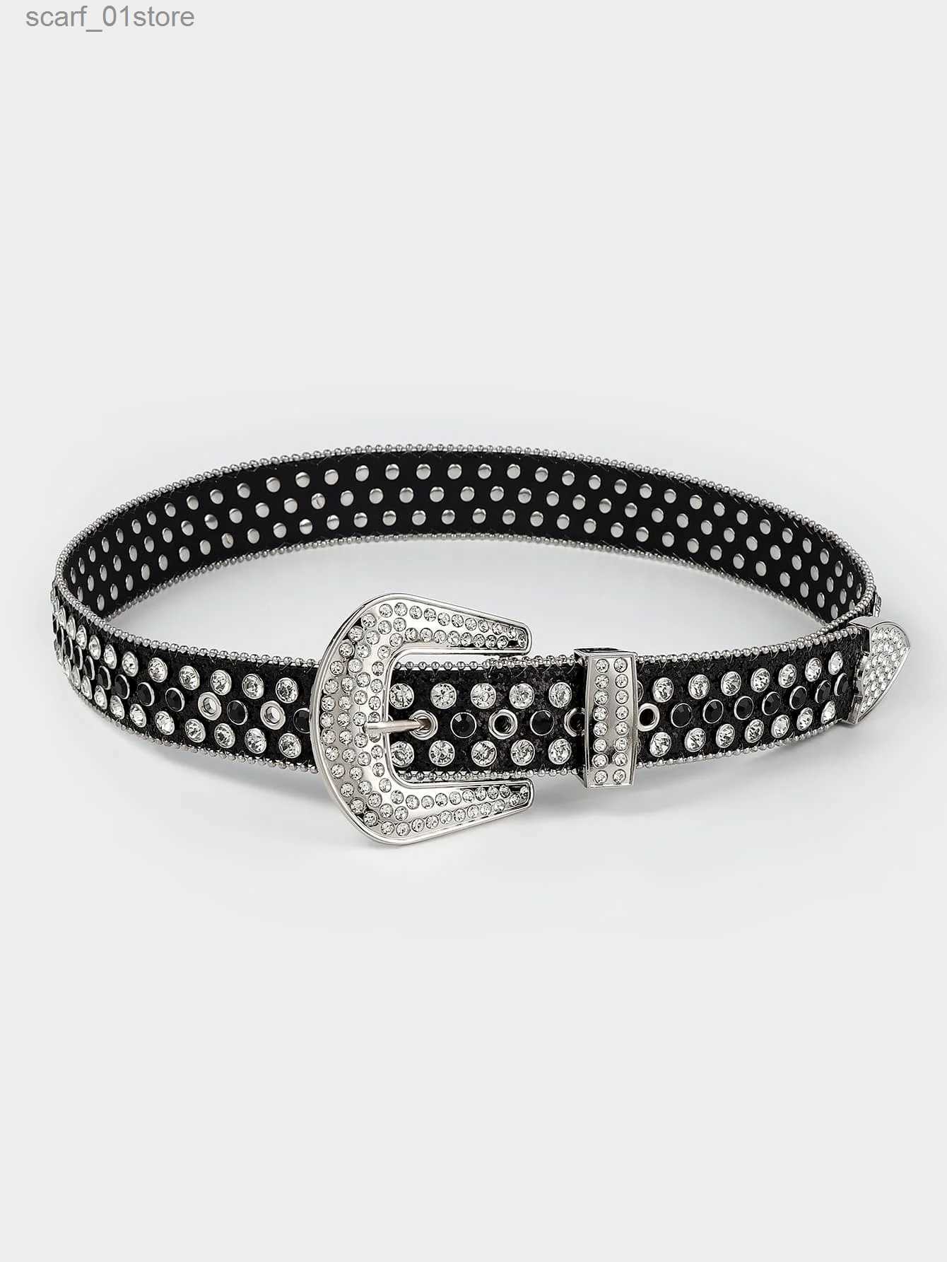 Belts Rhinestone Leather Belt for Men Women Large Size Belt Western Jeans Shiny Rivet Hip-hop Punk Rock Y2K StyleL231117