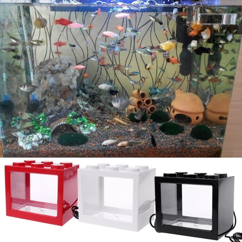 Aquariums USB Mini Aquarium Fish Tank with LED Lamp Light Betta Fish Fighting Cylinder Aquarium 230417