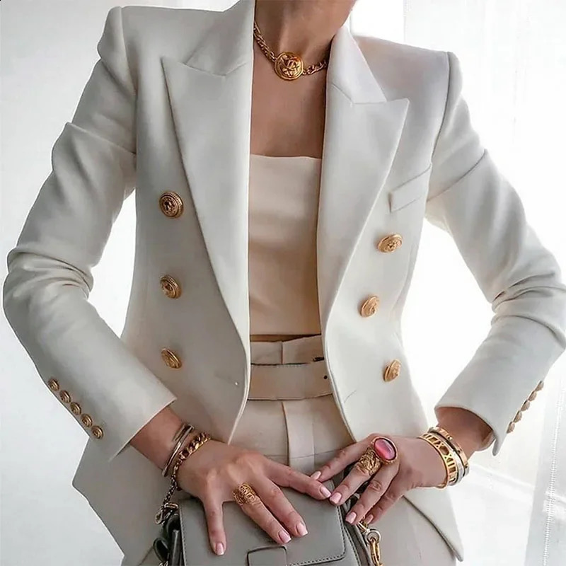 Womens Suits Blazers Korean Chic Blazer Women Fashion Double Breasted Suits Autumn Winter Long Sleeve Solid Female Blazers Elegant Casual Jackets 2311