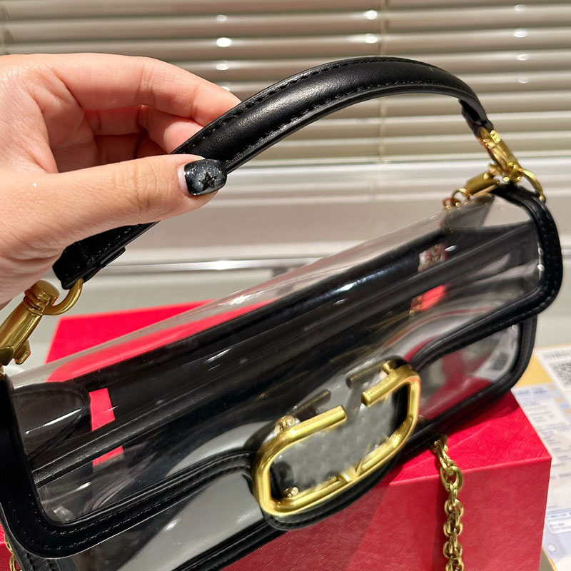 Flap Messenger Bag Chain Shoulder Crossbody Bags Women Handbag Purse Transparent Pvc Gold Hardware Letter Buckle Genuine Leather Clutch High Quality