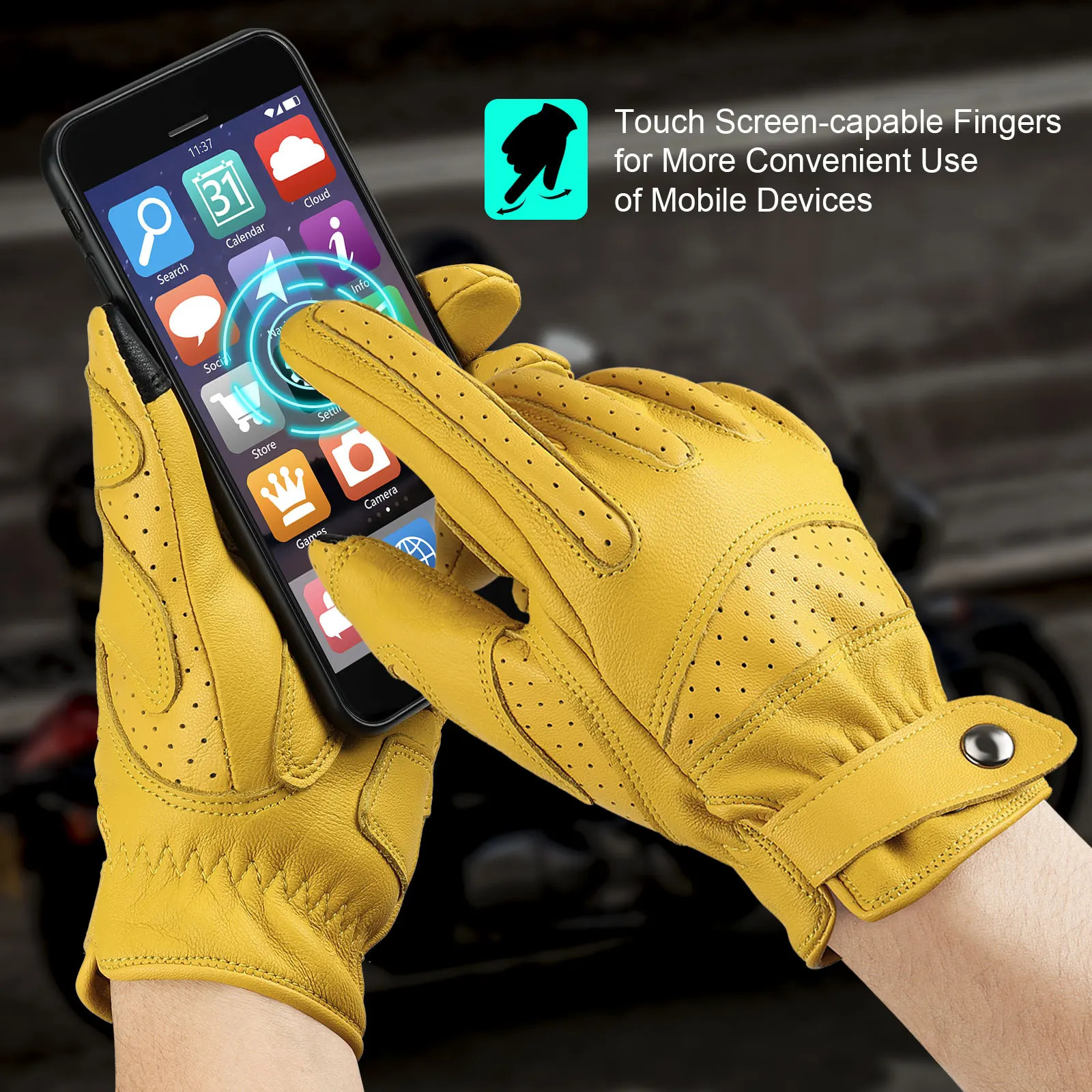 Five Fingers Gloves OZERO Men's Motorcycle Gloves Touchscreen Outdoor Tactical Sport Motorbike Riding Road Racing Climbing Motocross Yellow Glove