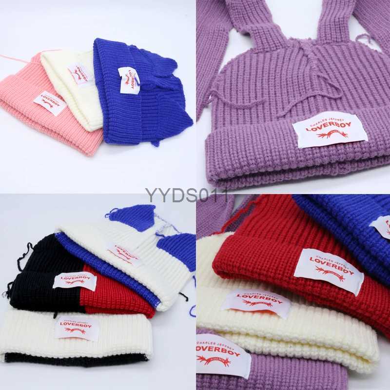 Beanie/Skull Caps Cute Long Ears fox Knitted Hat Men Women Rabbit Ear Warm Crochet Beanies Kpop Stray Kids Hip Hop Hat Woman Winter Skullies Cap YQ231