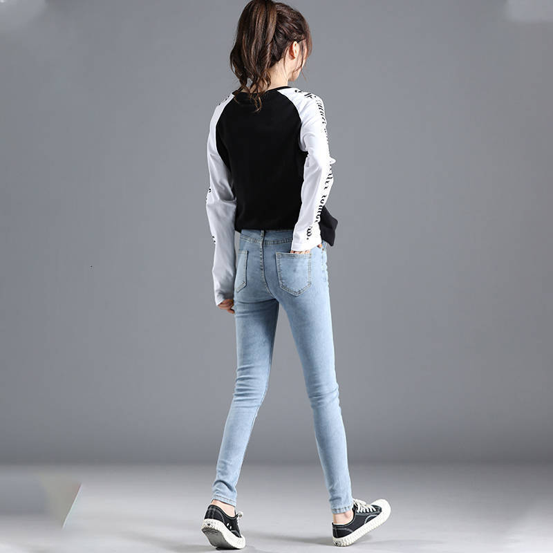 Women's Jeans Vintage Blue Jeans Trousers Women Slim Fashion High Waist Feet Tight Teen Jeans Elasticity Simple Classic Pencil Pants 230417