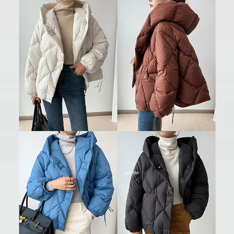 Women's Down Parkas Winter Fashion 90% White Duck Down Short Jacket Women Thick Warm Loose Type Hooded Diamond Puffer Coat Outwear 231116