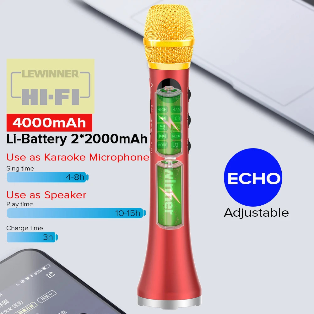 Microphones Lewinner L 699 Professional Karaoke Microphone Wireless S er Portable Bluetooth microphone for phone support record TF play 231117