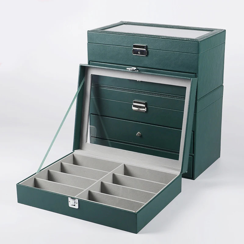 Jewelry Boxes PU Leather 8 bit Eyeglass Case Green Sunglasses Organizer Display Packaging box 231117