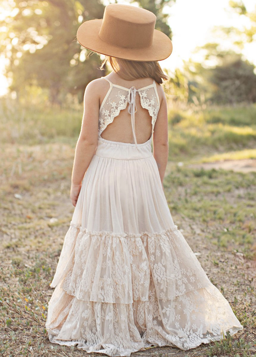 Girl's Dresses Princess Girls Lace Cotton Long Dresses Baby Kids Flower Girl Wedding Birthday Party Vestidos Children Clothing For 3-15 Years 230