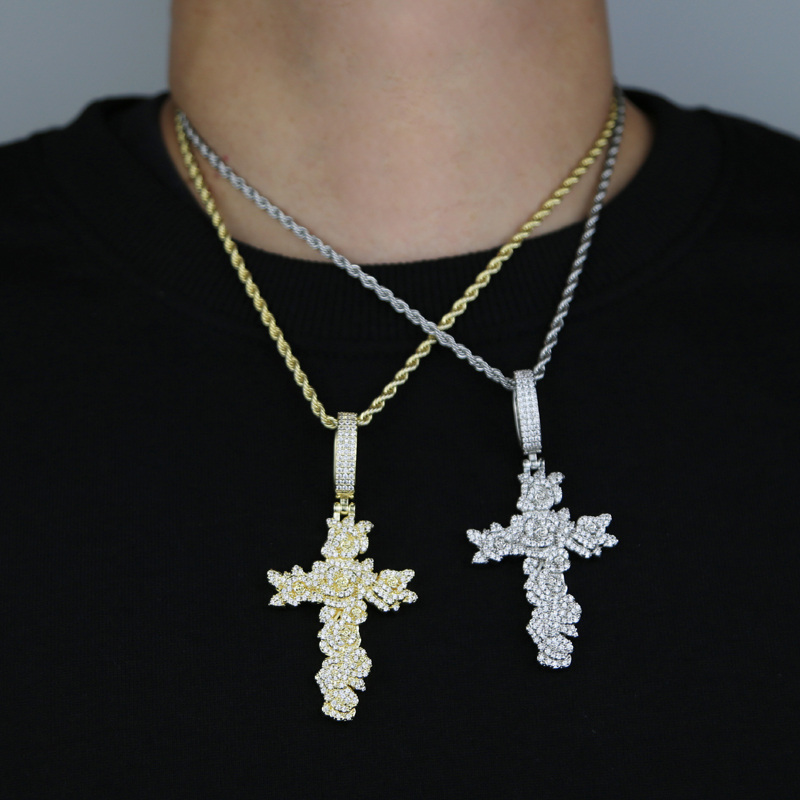 Iced Out Cross wer Necklace Pendant - Gold Plated Cubic Zirconia Bg Hip Hop Jewelry for Men & Women dh5727163