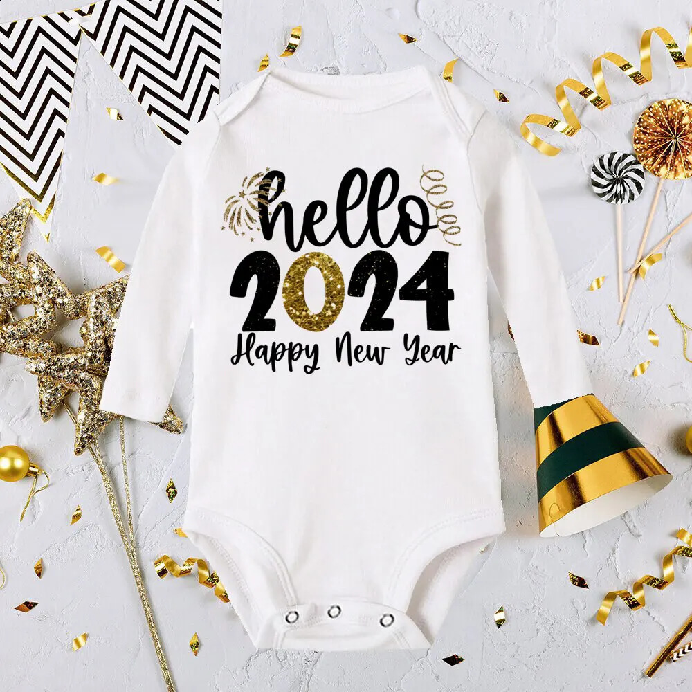 Rompers Hello 2024 born Baby Long Sleeve Infant Jumpsuit It s My First Year Boys Girls Ropa Clothes 231116
