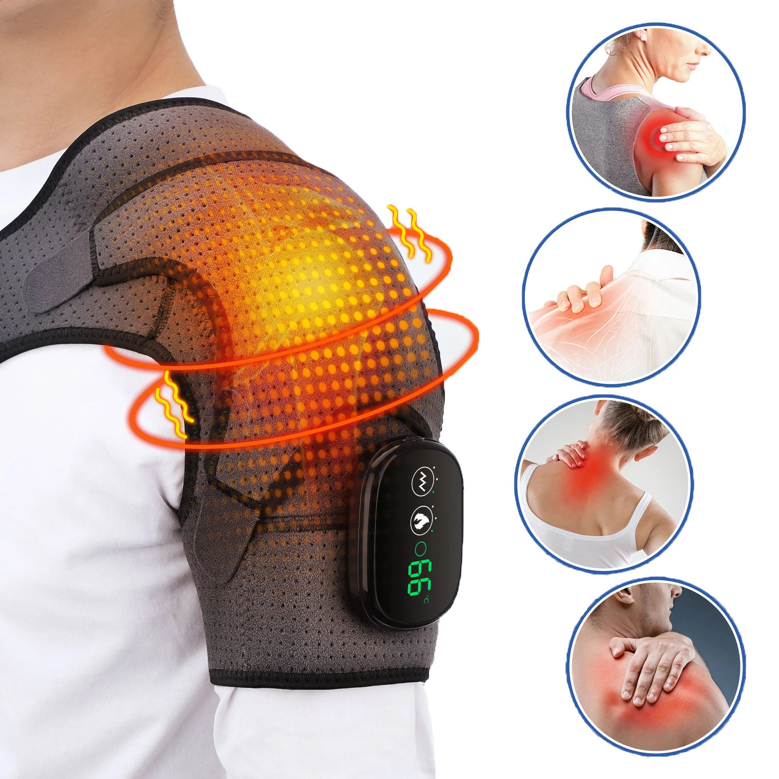 Massaging Neck Pillowws Heating Vabration Shoulder Massage Brace 3 Levels Physiotherapy Therapy Pain Relief Left Right Electric Battery Heated Massage