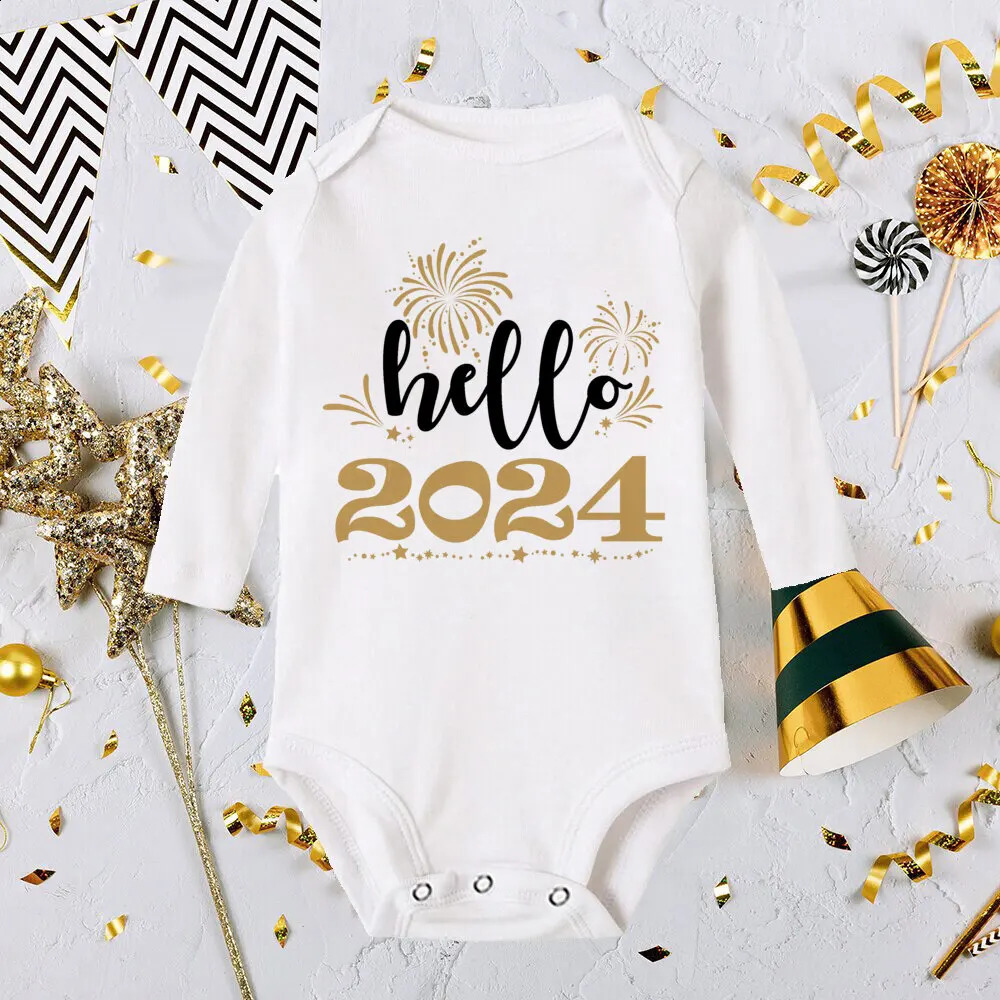 Rompers Hello 2024 born Baby Long Sleeve Infant Jumpsuit It s My First Year Boys Girls Ropa Clothes 231116