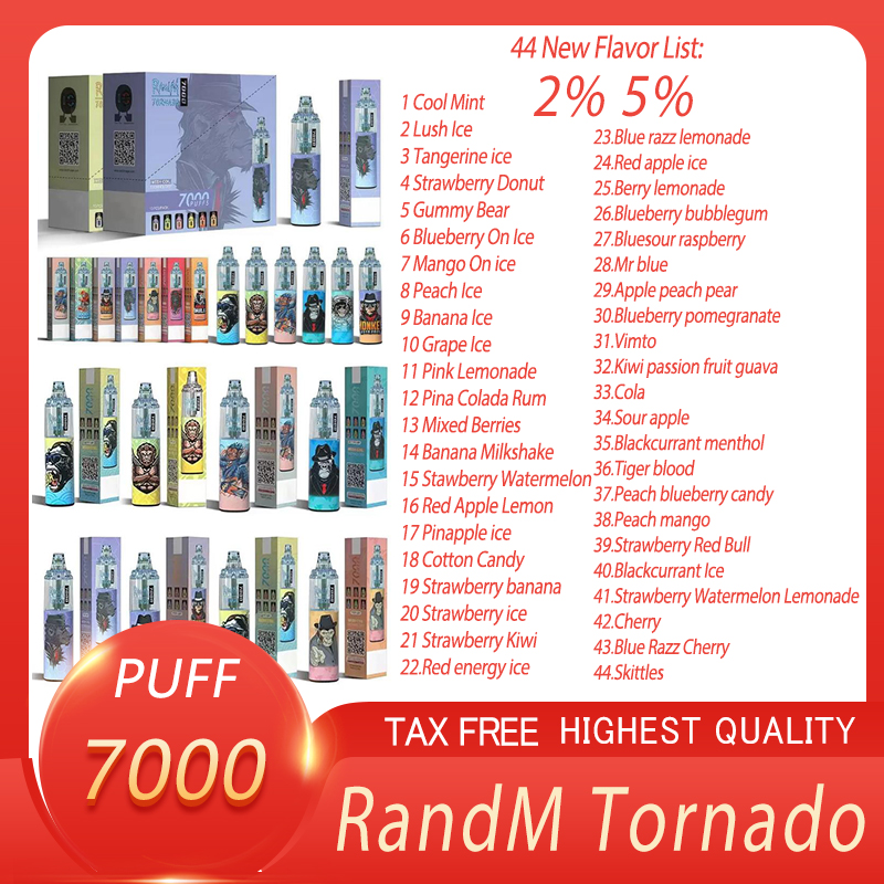 Electronic Cigarettes Original Randm Tornado 7000 Puffs 44 Flavors Disposable Vape Pen 14ml Pod Mesh Coil Rechargeable Air-adjustable 2% 5% Device Vaporizer
Electronic Cigarettes Original Randm Tornado 7000 Puffs 44 Flavors Disposable Vape Pen 14ml Pod Mesh Coil Rechargeable Air-adjustable 2% 5% Device Vaporizer