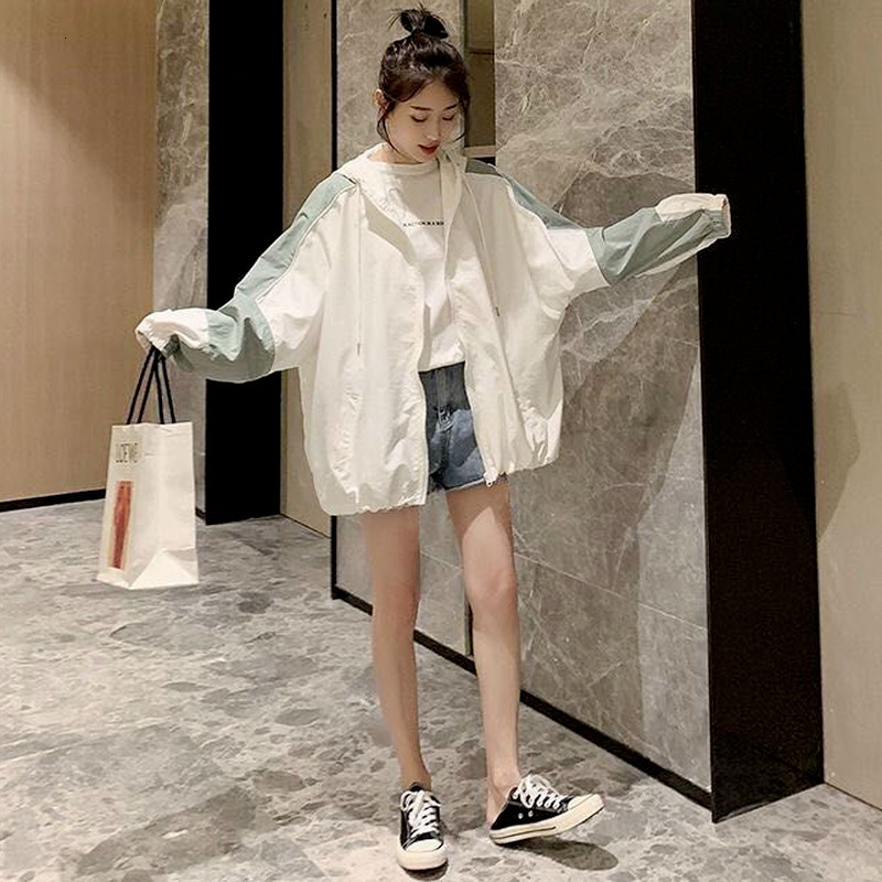 Women's Jackets Basic Jackets Women Fashion All-match Aesthetic Outwear Kawaii Tunic Patchwork Loose Zipper Hooded Clothing Sun-proof Harajuku 23