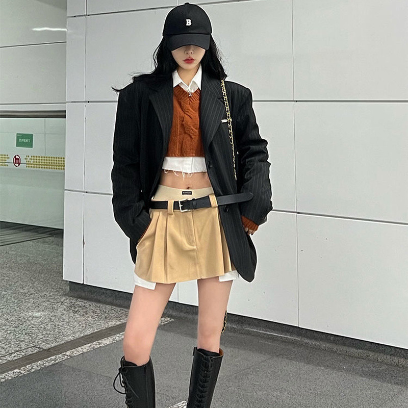 Skirts HOUZHOU Vintage Irregular Micro Mini Women Y2K Fashion Crop Patchwork High Waist Sexy Pleated Belt Cargo Streetwear 230417