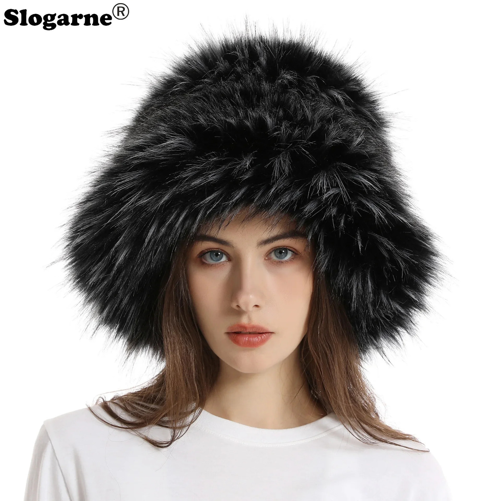 Wide Brim Hats Bucket Girls Winter Faux Raccon Big Basin Fur Hat Female Warm Raccoon for Europe United States Free Drop 231117