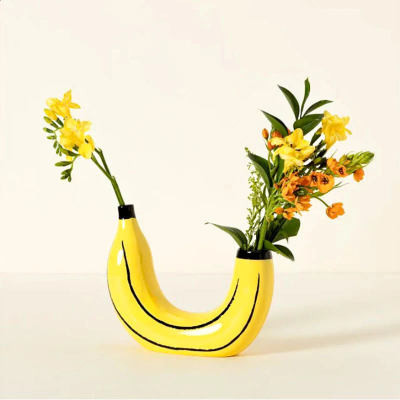 Vases Modern Rainbow Vase Banana Resin Ornament Creative U Shape Flower Pot Table Centerpieces For Living Room Office Home Decor 231116