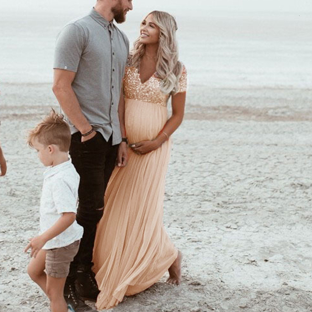Maternity Dresses Maternity Dresses For Po Shoot Pregnancy Dress Sequined Solid Women Pregnants Maternity Pography Props Short Sleeve Dress 230417