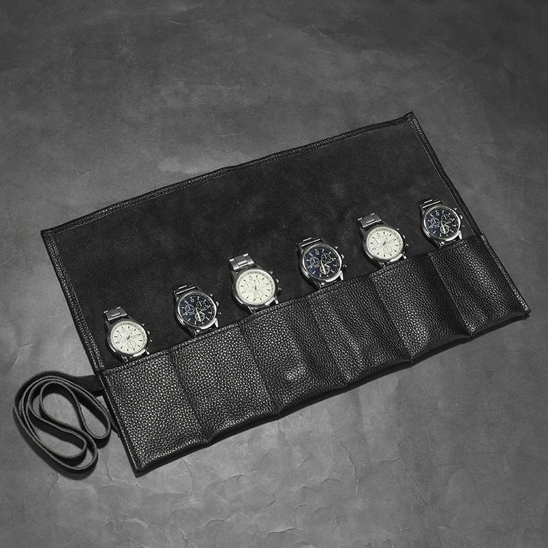 Jewelry Pouches Bags WESSLECO 6 Slots Genuine Leather Watch Roll Case Holder Portable Travel Organizer Watches Storage Display Pouch 231117 - view 4