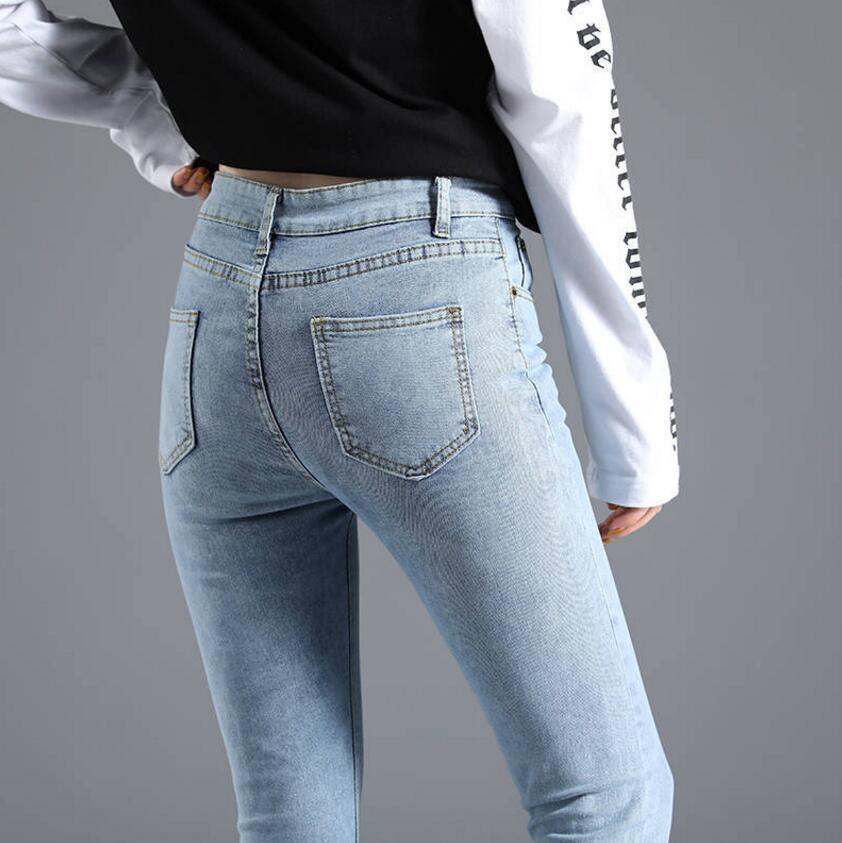 Women's Jeans Vintage Blue Jeans Trousers Women Slim Fashion High Waist Feet Tight Teen Jeans Elasticity Simple Classic Pencil Pants 230417