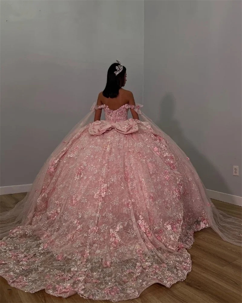 Glitter Pink Beaded Ball Gown Quinceanera Dresses 2024 Appliques Sweet 16 Dress Pageant Vestidos De 15 Anos Party Gowns 6660306