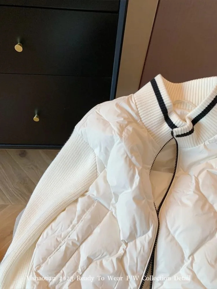 Women's Down Parkas Stand Collar Knitted Mosaic Rhombic Cottonpadded Jacket Women Autumn Winter 2023 Fashion Loose Coats Allmatch Female 231116