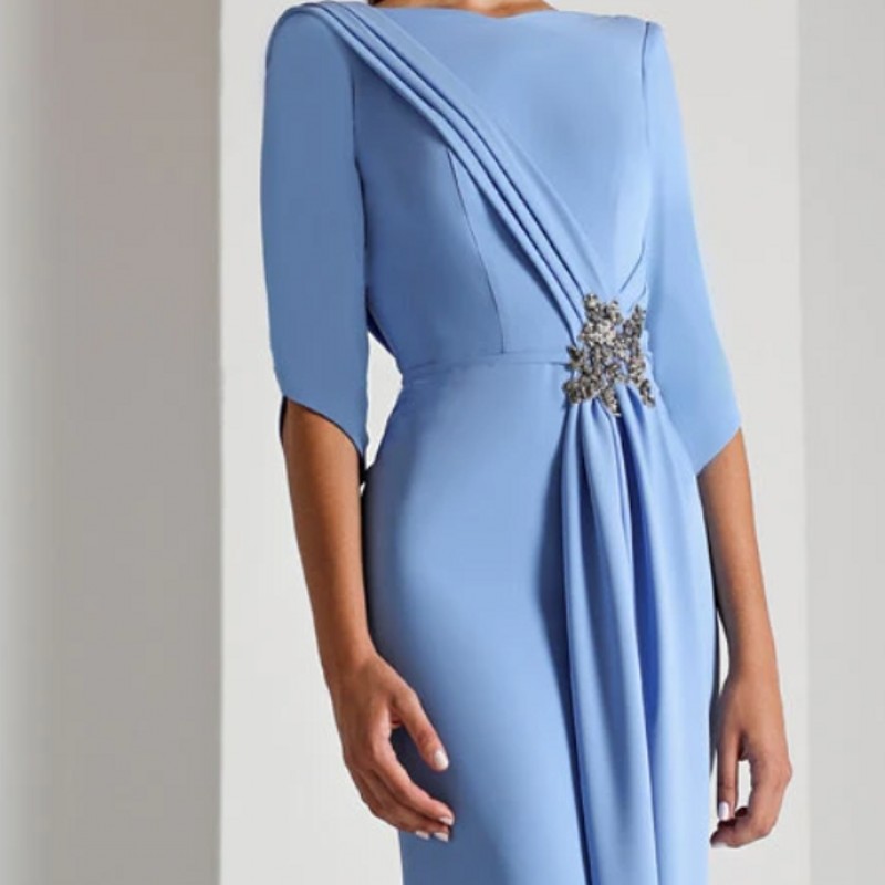 Light Sky Blue Evening Formal Dresses Half Sleeve Elegant Backless Bateau Mermaid Women's Formal Prom Gowns 2023 Vestidos Longo Robe De Soiree