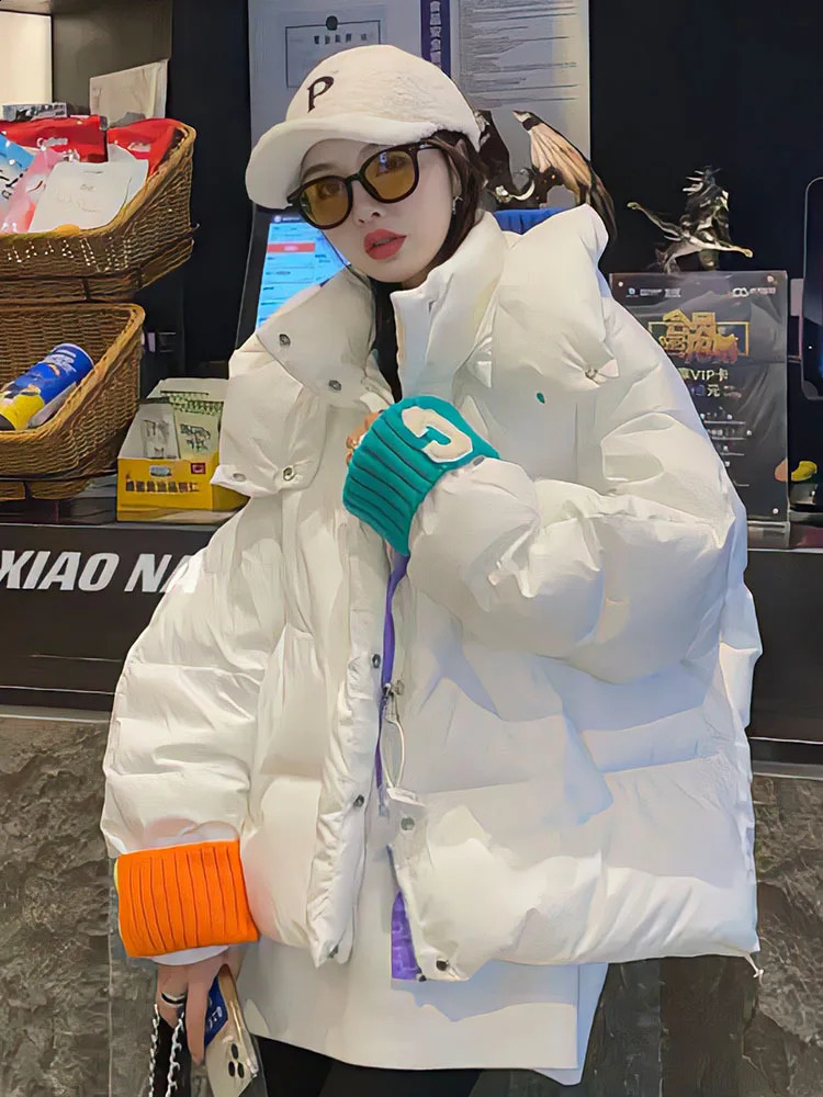 Women's Down Parkas Winter Cold Coat Hooded Padded Jacket Knitted Sleeve Letter C Super Bread Cotton Wholesale 231116