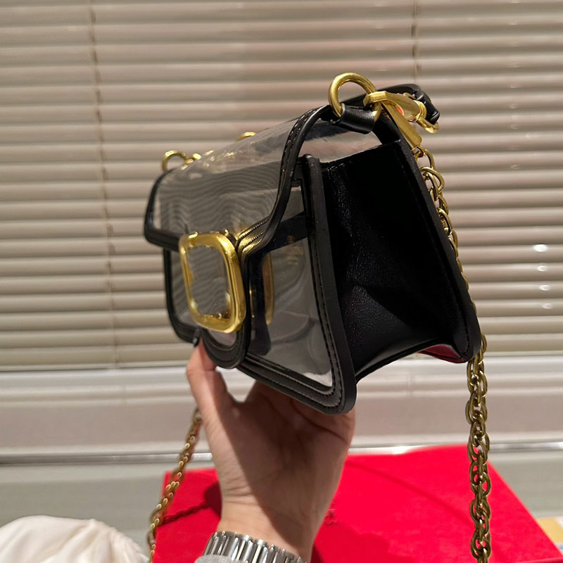 Flap Messenger Bag Chain Shoulder Crossbody Bags Women Handbag Purse Transparent Pvc Gold Hardware Letter Buckle Genuine Leather Clutch High Quality