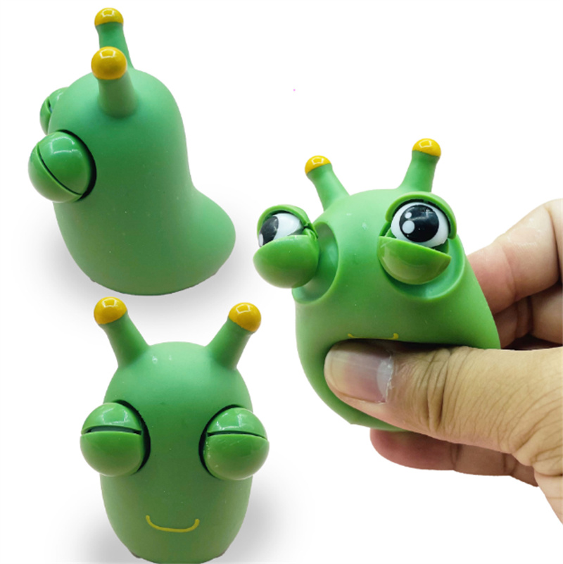 New Creative Silicone Popping Toy Big Eye Squishy Green Bug Stress Relieve Sensory Fidget Toy Worm Squishy Big Eyes Doll