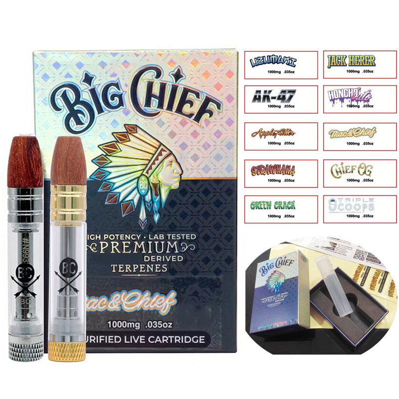 Big Chief CDT Cartridges With Newest Rainbow Packaging 10 Strains Ceramic Coil 0.8ml Wood Gold Glass 510 Thread High Potency Vape Carts Kits
Big Chief CDT Cartridges With Newest Rainbow Packaging 10 Strains Ceramic Coil 0.8ml Wood Gold Glass 510 Thread High Potency Vape Carts Kits