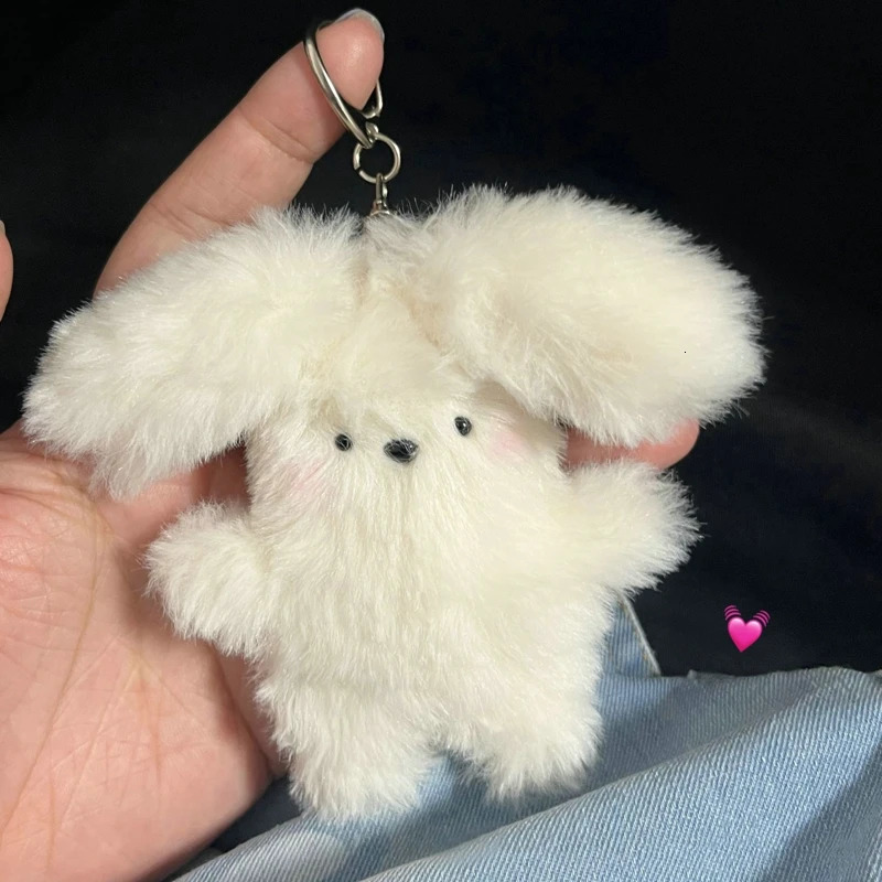 Key Rings Cute Plush Pilot Rabbit Doll Chains Ring For Woman Kawaii Cartoon Backpack Pendant Car Toy Kids Birthday Gift 231117