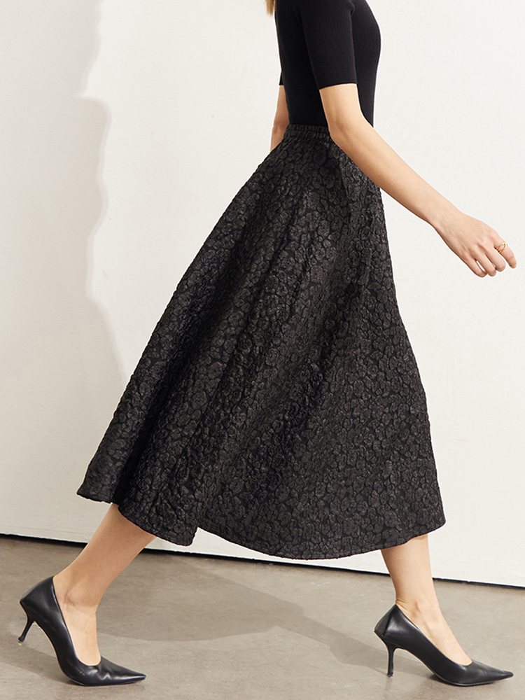 Skirts AMII Minimalism A-line Skirts Women Autumn Slim Vintage Jacquard Classic French Style Midi Skirts 230417
