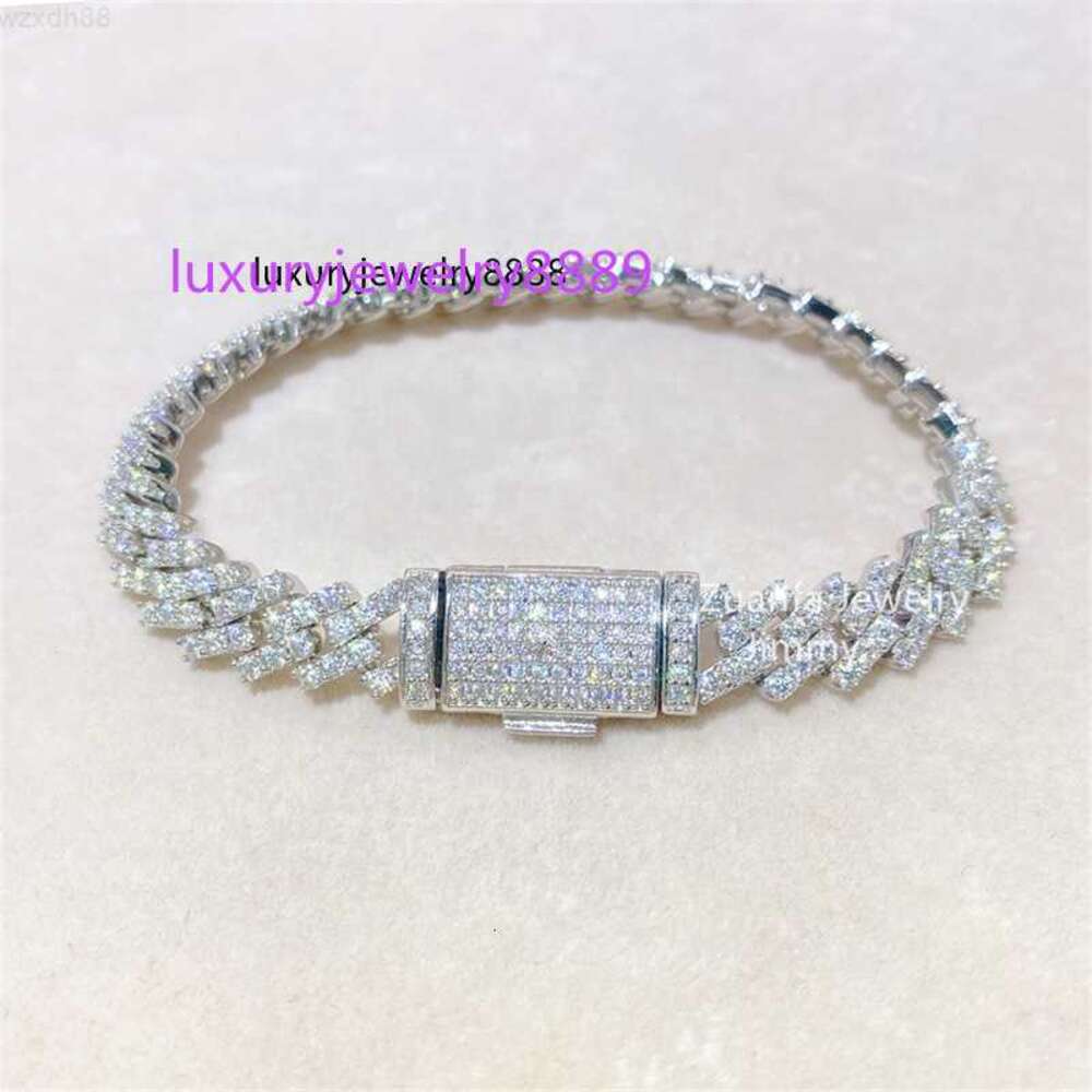 bracelet necklace mossanite Buss Down Stylish 10mm Hiphop Sterg Sier Hand Prong Setting Iced Out d Moissanite Dia Cuban k Chain Bracelet