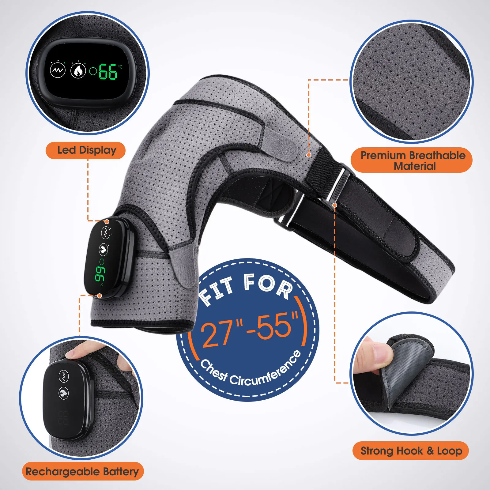 Massaging Neck Pillowws Heating Vabration Shoulder Massage Brace 3 Levels Physiotherapy Therapy Pain Relief Left Right Electric Battery Heated Massage