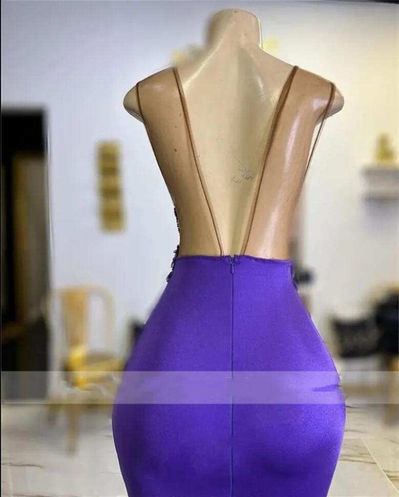 Purple Sheer O Neck Long Prom Dresses For Black Girls 2023 Beaded Appliques aso ebi Mermaid Evening Gowns robe soiee