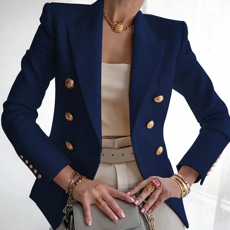 Womens Suits Blazers Korean Chic Blazer Women Fashion Double Breasted Suits Autumn Winter Long Sleeve Solid Female Blazers Elegant Casual Jackets 2311