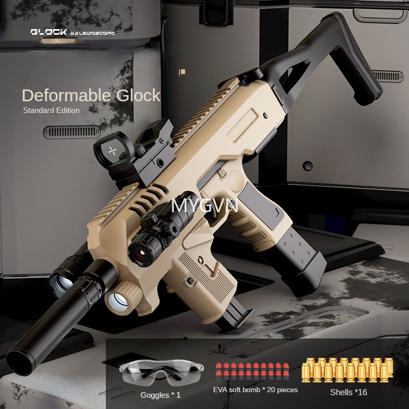Deformable Double Shape DIY Manual Launcher Shell Ejected Soft Bullet Gun Flashlight Handle Silencer Accessories Outdoor Game Toy Gun