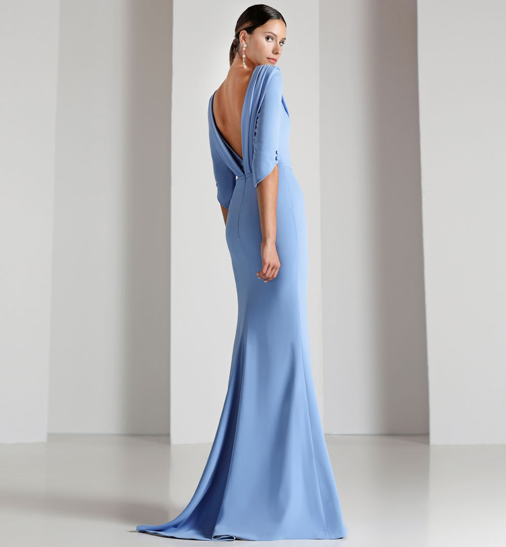 Light Sky Blue Evening Formal Dresses Half Sleeve Elegant Backless Bateau Mermaid Women's Formal Prom Gowns 2023 Vestidos Longo Robe De Soiree