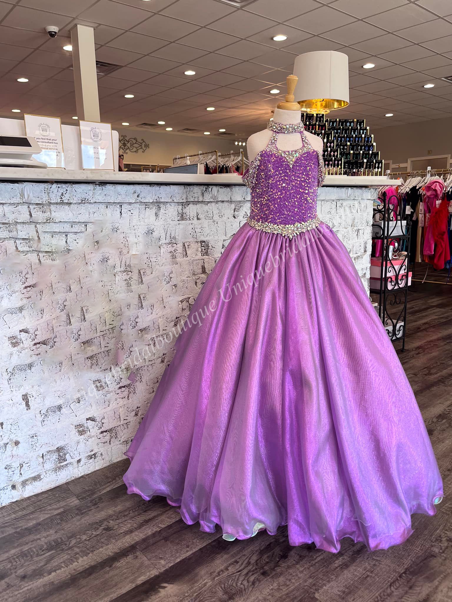 2023 Girls Pageant Dresses unicorn Plus Size Zipper Halter Neck Real-Picture Beading Organza Little Girl Birthday Junior Prom Gown Crystal AB Stones R