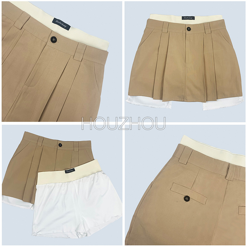 Skirts HOUZHOU Vintage Irregular Micro Mini Women Y2K Fashion Crop Patchwork High Waist Sexy Pleated Belt Cargo Streetwear 230417