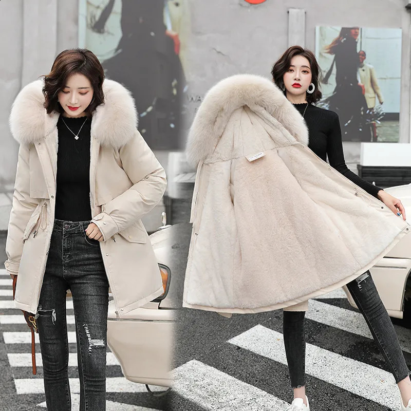Women's Down Parkas M3XL Winter Women Parka 2023 Fashion Long Coat Wool Liner Hooded Slim Fur Collar Jacket Warm Snow Wear Padded Clothes 231116